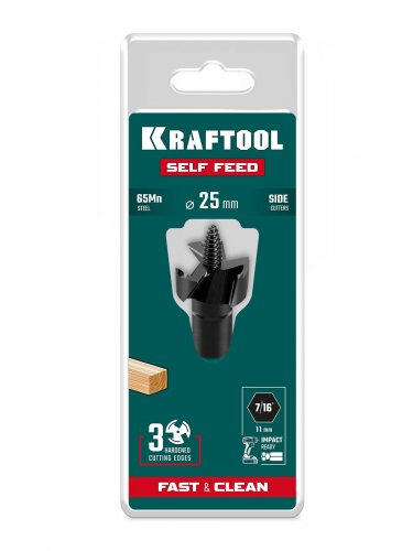 KRAFTOOL SELF FEED d 25 мм, cверло по дереву самоврезающееся (29951-25)