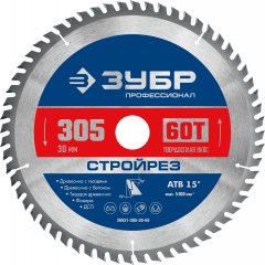 Диск пильный по строительной древесине ЗУБР Стройрез Профессионал 305х30 мм, 60Т 36931-305-30-60