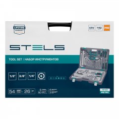 Набор инструментов, 1/2, 3/8, 1/4, CrV, пластиковый кейс, 142 предмета Stels 14107