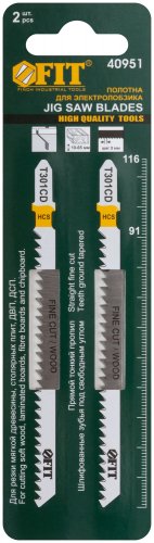 Полотна по дереву, HCS, шлифованные под свободным углом зубья, 116/91/3 мм (T301CD), 2 шт. FIT 40951
