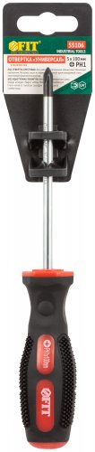 Отвертка "Универсал", CrV сталь, прорезиненная ручка 5х100 мм РН1 FIT 55106