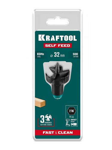 KRAFTOOL SELF FEED d 32 мм, cверло по дереву самоврезающееся (29951-32)