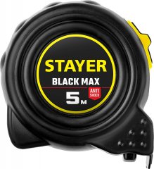 Рулетка STAYER BlackMax 5м / 19мм в ударостойком полностью обрезиненном корпусе и двумя фиксаторами 3410-05_z02