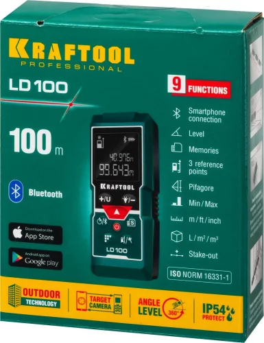 Дальномер "LD-100" лазерный KRAFTOOL дальность 5см - 100м, точность 1,5 мм, 34765