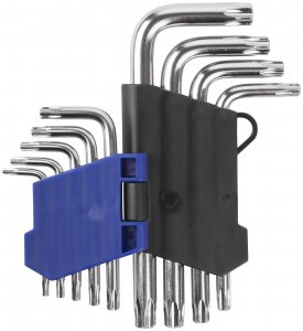 Набор ключей TORX T10-T50, пластиковый держатель, короткие, закаленные CrV, 9 шт.