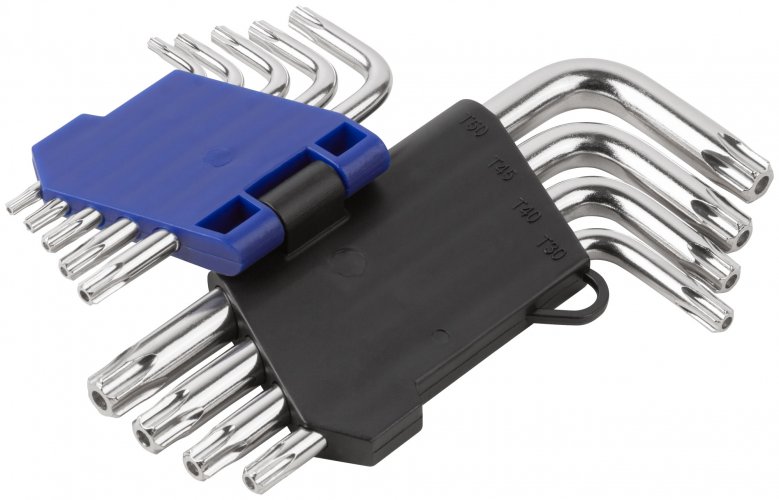 Набор ключей TORX T10-T50, пластиковый держатель, короткие, закаленные CrV, 9 шт.