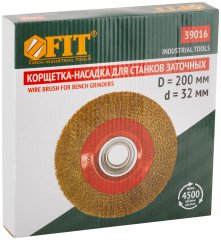Корщетка-колесо, стальная латунированная волнистая проволока 200 мм FIT 39016