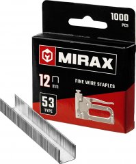 Скобы для степлера MIRAX тонкие 12 мм тип 53 (A /10 /JT21), закаленные, 1000 шт, 3153-12