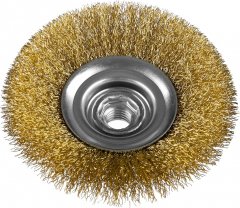 Щетка коническая для УШМ, витая латунированная стальная проволока 0.3мм, 125 мм, М14, ЗУБР Профессионал 35267-125_z02