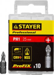 Биты PROFESSIONAL ProFix Phillips (10 шт; 25 мм; PH1; 1/4") STAYER 26201-1-25-10_z01