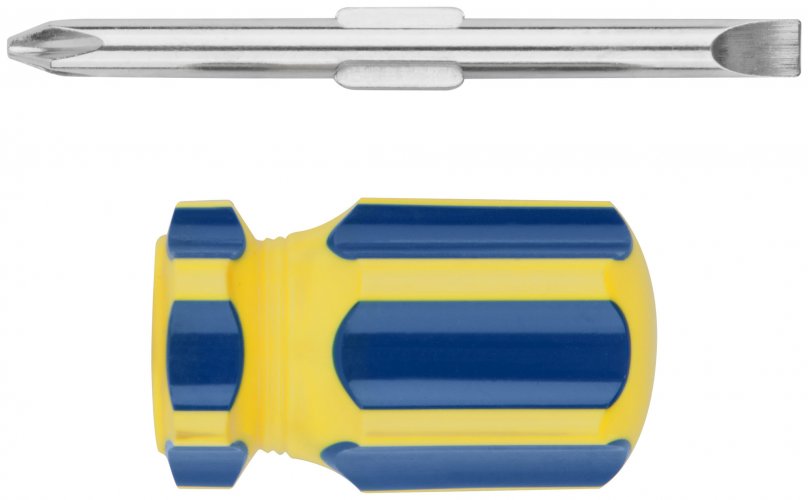 Отвертка с переставным жалом "коротыш", CrV сталь, сине-желтая пластиковая ручка 6х32 мм PH2/SL6 FIT 56212