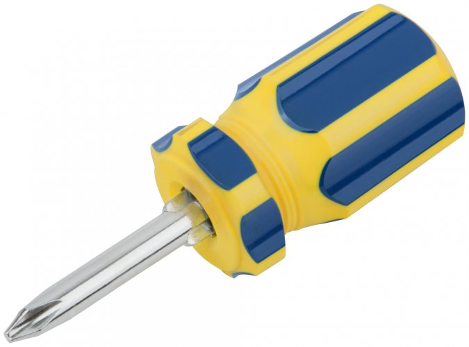 Отвертка с переставным жалом "коротыш", CrV сталь, сине-желтая пластиковая ручка 6х32 мм PH2/SL6 FIT 56212