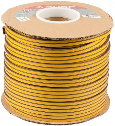 Резиновый самоклеящийся уплотнитель ЗУБР профиль "D", коричневый, 150м 40930-150