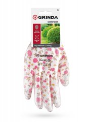 GRINDA COMFORT, M (8), садовые перчатки с прозрачным полиуретановым покрытием, розовые, 13 класс (11291-M)
