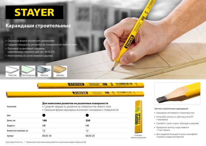 Строительный карандаш STAYER 180 мм 0630-18_z01