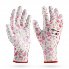 GRINDA COMFORT, S (7), садовые перчатки с прозрачным полиуретановым покрытием, розовые, 13 класс (11291-S)