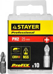 Биты PROFESSIONAL ProFix Phillips (10 шт; 25 мм; PH2; 1/4") STAYER 26201-2-25-10_z01