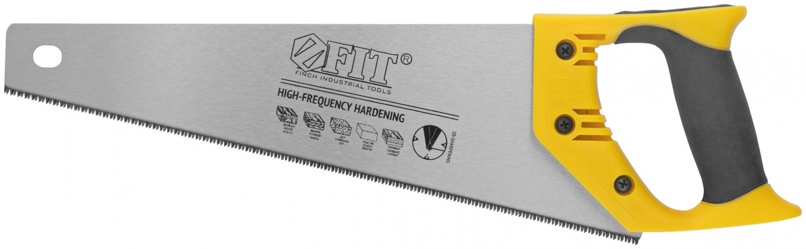 Ножовка по дереву, мелкий каленый зуб 13 ТPI, 3D заточка, пласт.прорезиненная ручка, 350 мм FIT 40473