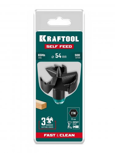KRAFTOOL SELF FEED d 54 мм, cверло по дереву самоврезающееся (29951-54)