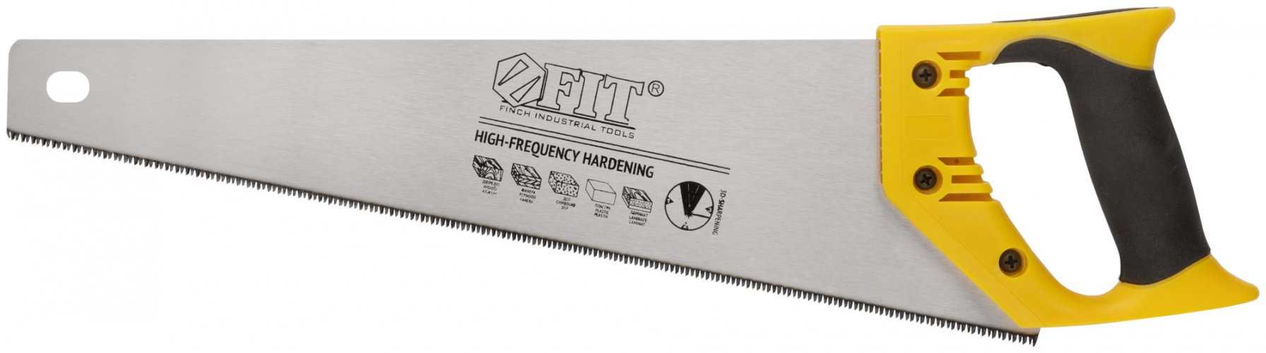 Ножовка по дереву, мелкий каленый зуб 13 ТPI, 3D заточка, пласт.прорезиненная ручка, 400 мм FIT 40474
