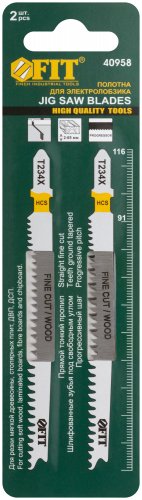 Полотна по дереву, HCS, шлифованные под свободным углом зубья, 116/91 мм, переменный шаг (T234X), 2 шт. FIT 40958