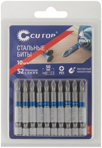 Биты стальные, 10 шт., PZ1, 50 мм CUTOP 83-332