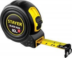 Рулетка STAYER BlackMax 10м / 25мм в ударостойком полностью обрезиненном корпусе и двумя фиксаторами 3410-10_z02