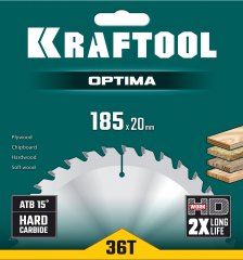 Диск пильный по дереву KRAFTOOL Optima 185x20 мм, 36Т 36951-185-20