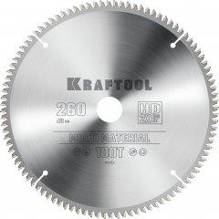 Диск пильный по алюминию KRAFTOOL Multi material 260x30 мм, 100Т 36953-260-30