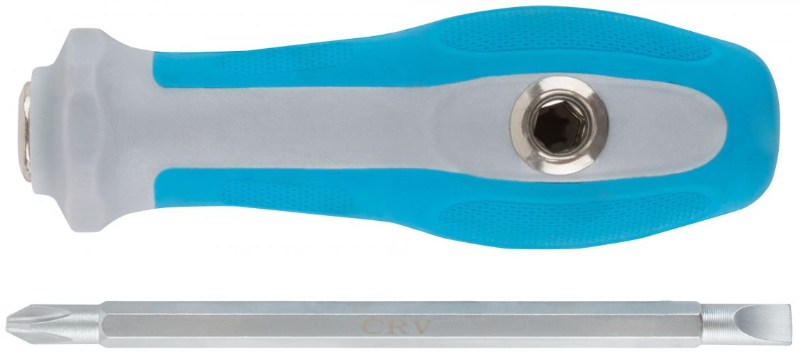 Отвертка с переставным жалом комбинированная, прямая и Т-обр., прорезиненная ручка, 6х120 мм PH2/SL6 MOS 56228М