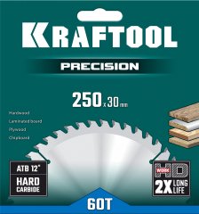 Диск пильный по дереву Precission 250x30 мм, 60Т KRAFTOOL 36952-250-30