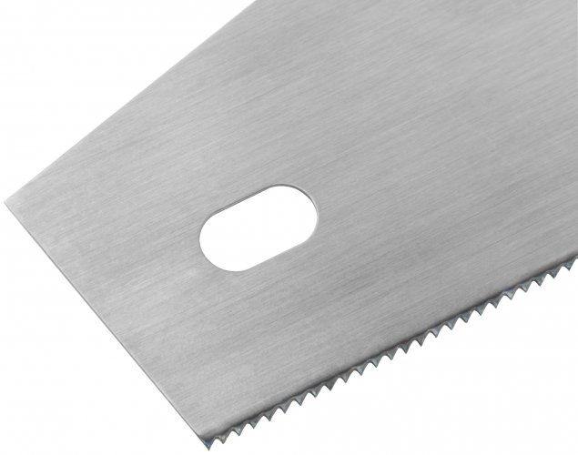 Ножовка по ламинату, мелкий каленый зуб 12 ТPI (шаг 2 мм), заточка, пласт.прорезиненная ручка 300 мм FIT 40477