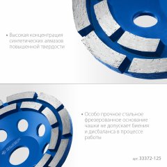 Двухрядная алмазная чашка ЗУБР Профессионал 125 мм 33372-125_z01