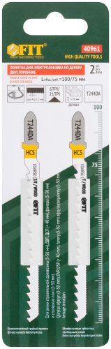 Полотна по дереву двусторонние, HCS, шлифованные под свободным углом зубья, 100/75 мм (T244DA), 2 шт. FIT 40961