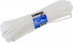 Вязаный полипропиленовый шнур с сердечником, белый, длина 20м, диаметр 6мм СИБИН 50256