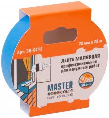 Лента малярная синяя, для наружных работ, 25 мм x 25 м MASTER COLOR 30-6412