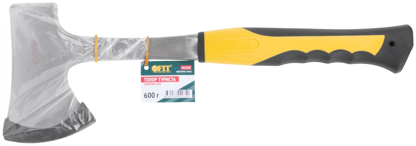 Топор туриста цельнометаллический пластиковая прорезиненная ручка 600 гр. FIT 46268