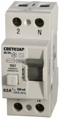 Дифференциальный выключатель УЗО СВЕТОЗАР, 2-полюсный, 63A, "AC", откл.диф.ток. 300мА, 230В SV-49172-300-63