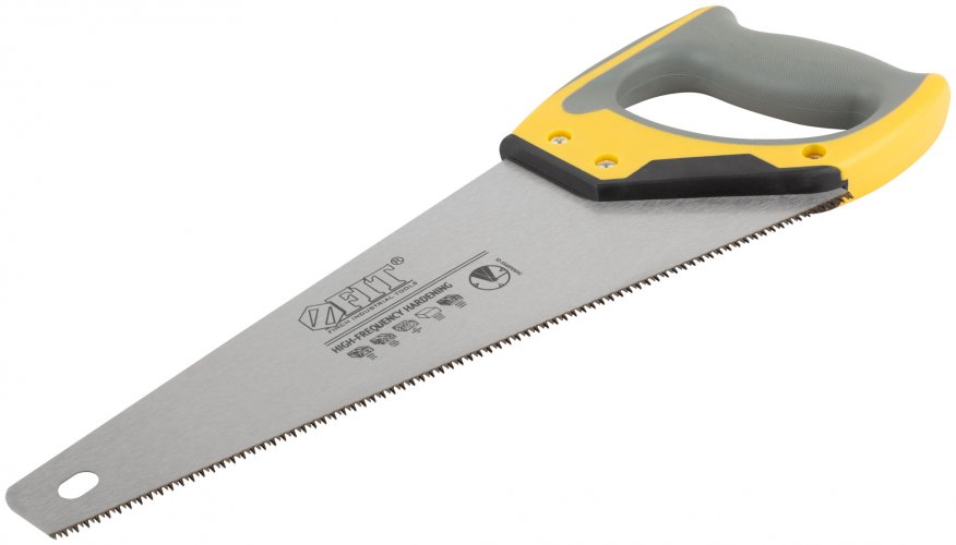 Ножовка по дереву, мелкий каленый зуб 12 ТPI, 3D заточка, 3К пласт.прорезиненная ручка, 350 мм FIT 40481