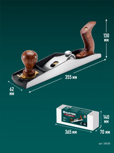 KRAFTOOL А62 Premium LowAngle, 355 x 62 мм, металлический рубанок (18528)