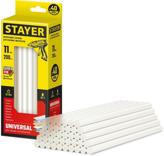 Стержни для клеевого пистолета STAYER Super Fix Universal 11x200 мм, 40 шт 2-06821-T-S40