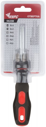 Отвертка 6 CrV бит, прорезиненная ручка с антискользящим покрытием КУРС 56238