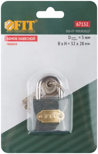 Замок навесной железный 32х28 мм, стальная дужка 5 мм