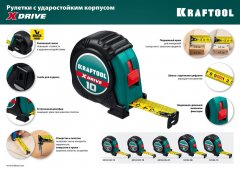 Рулетка KRAFTOOL X-Drive 3м/19мм с ударостойким обрезиненным корпусом 34122-03-19_z02