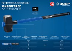 Кувалда с фибергласовой удлиненной рукояткой ЗУБР Профессионал 10 кг 20111-10_z03