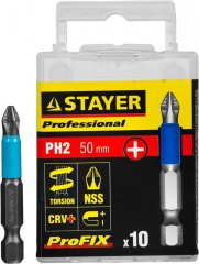 Биты PROFESSIONAL ProFix Phillips (10 шт; 50 мм; PH2; 1/4") STAYER 26203-2-50-10_z01