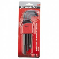 Набор ключей имбусовых HEX, 1.5-10 мм, CrV, 9 шт, удлиненные Matrix 11231