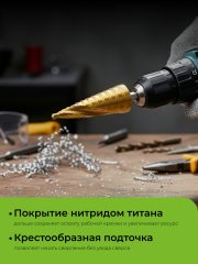 URAGAN 6-30мм, 13 ступеней, винтовая спираль, сверло ступенчатое (29658-6-30-13)