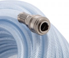 Шланг пневматический ПВХ, 10 x 16 мм, 18 бар, армированный, прозрачный, быстросъемное соединение, 15 м Stels 57025