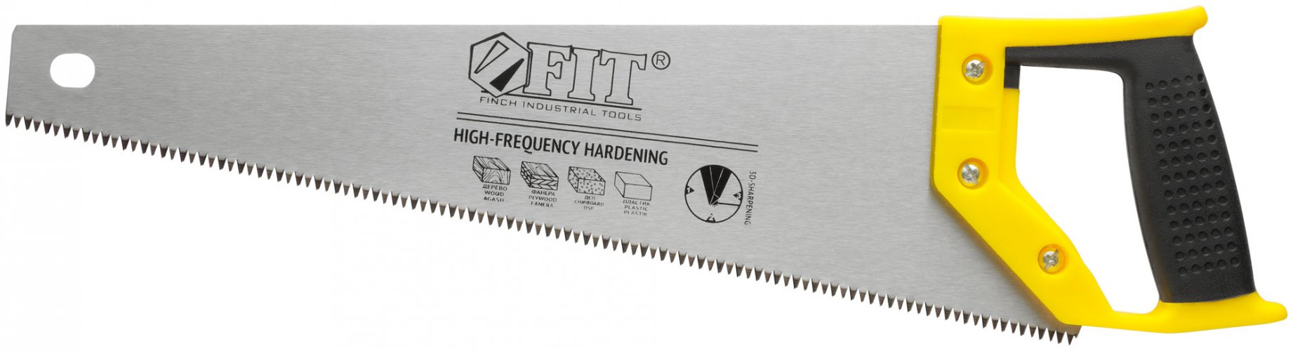 Ножовка по дереву, средний каленый зуб 7 ТPI, 3D заточка, пласт.прорезиненная ручка, 400 мм FIT 40540